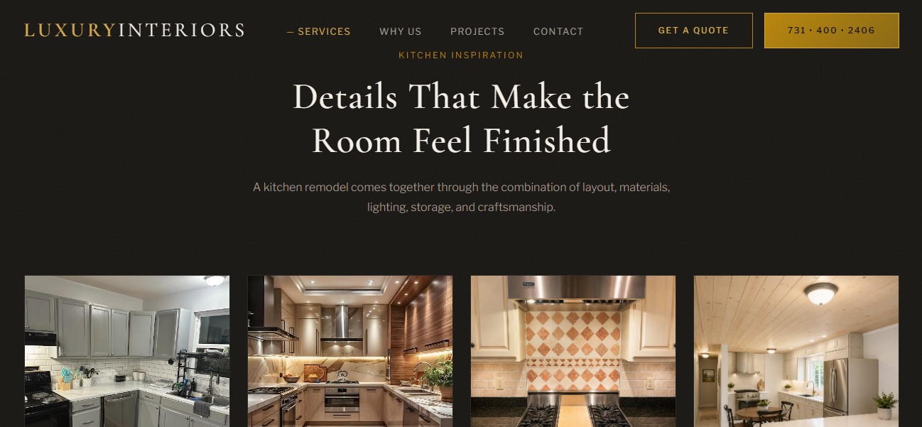 Luxury Interiors mobile website layout
